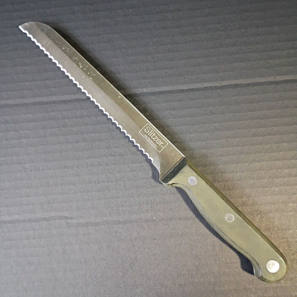 Slitzer Rostfrei Kitchen Knife Serrated Slicer Black Handle 8"